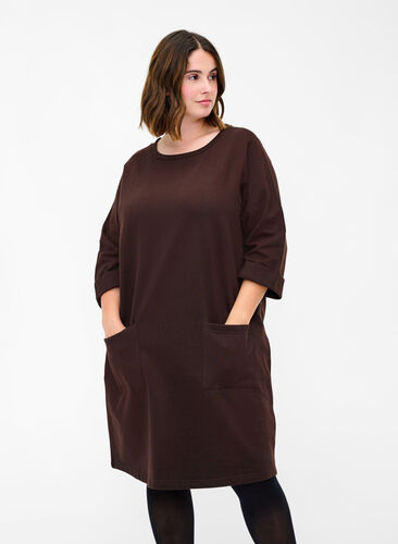 Sweat jurk met 3/4 mouwen en zakken, Molé, Model image number 0