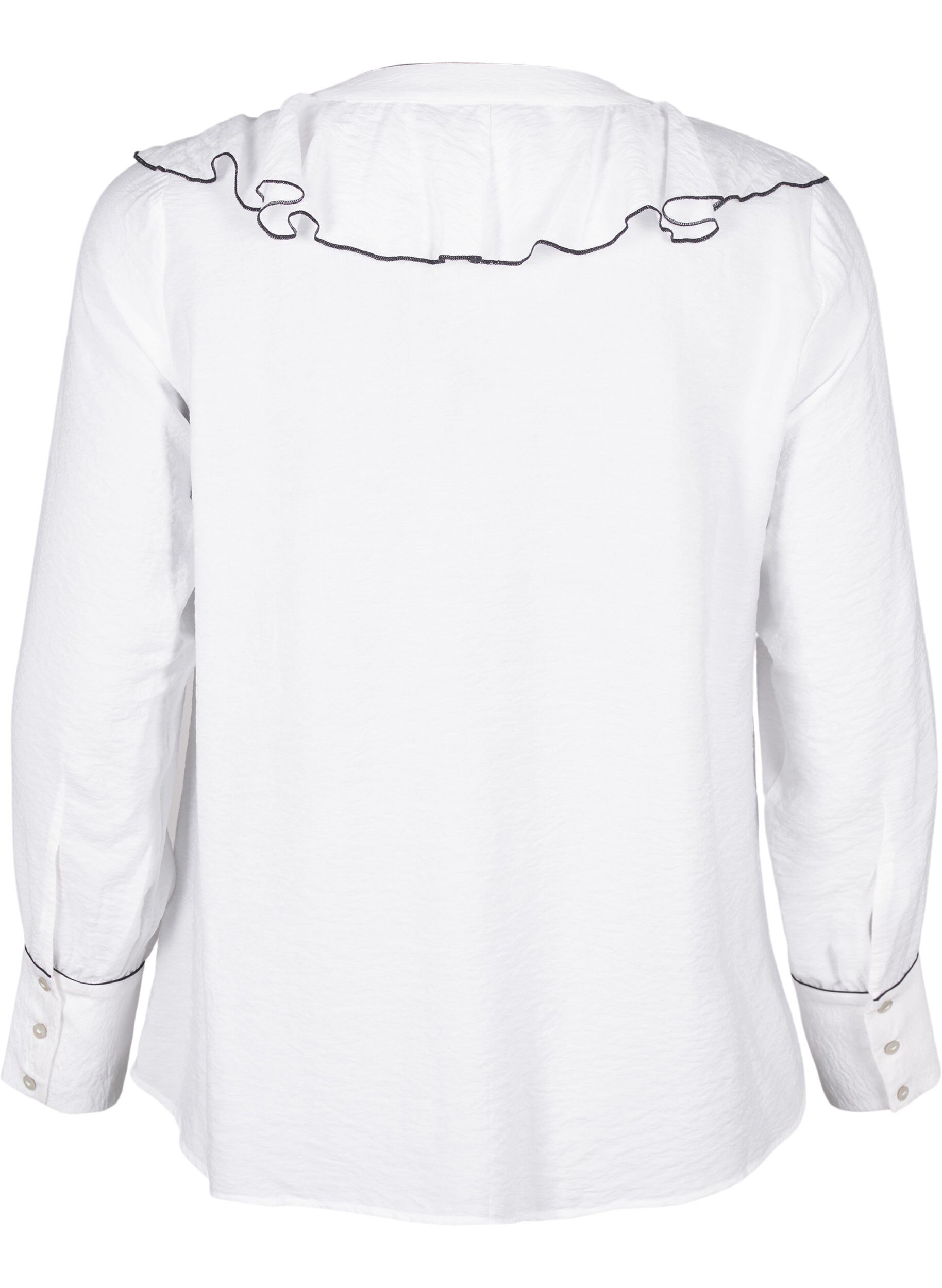 Zizzi Overhemdblouse van viscose met lange mouwen en ruches, Wit, Packshot image number 1