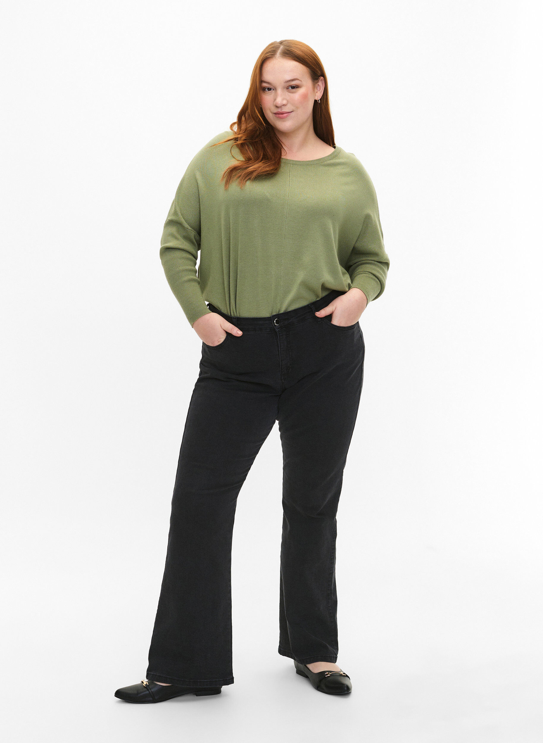 Zizzi Gebreide tuniek in viscosemix, Oil Green, Model image number 2