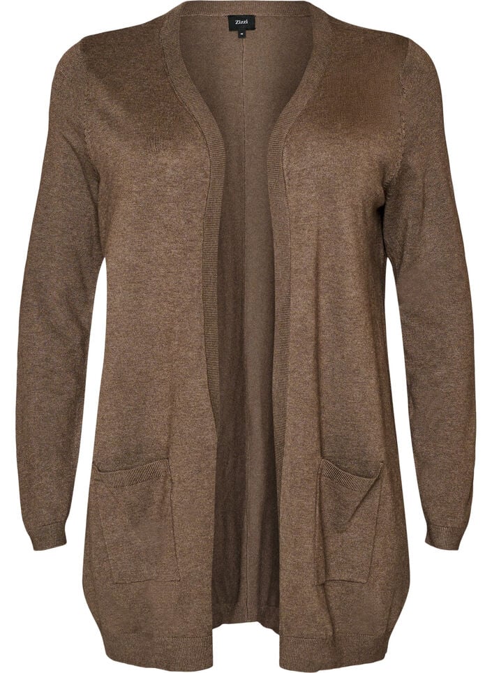 Lang gebreid vest in viscosemix, Bruin, Packshot image number 0