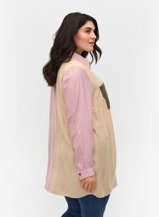 Color-block blouse van viscosemix, Pink Blocking, Model image number 1