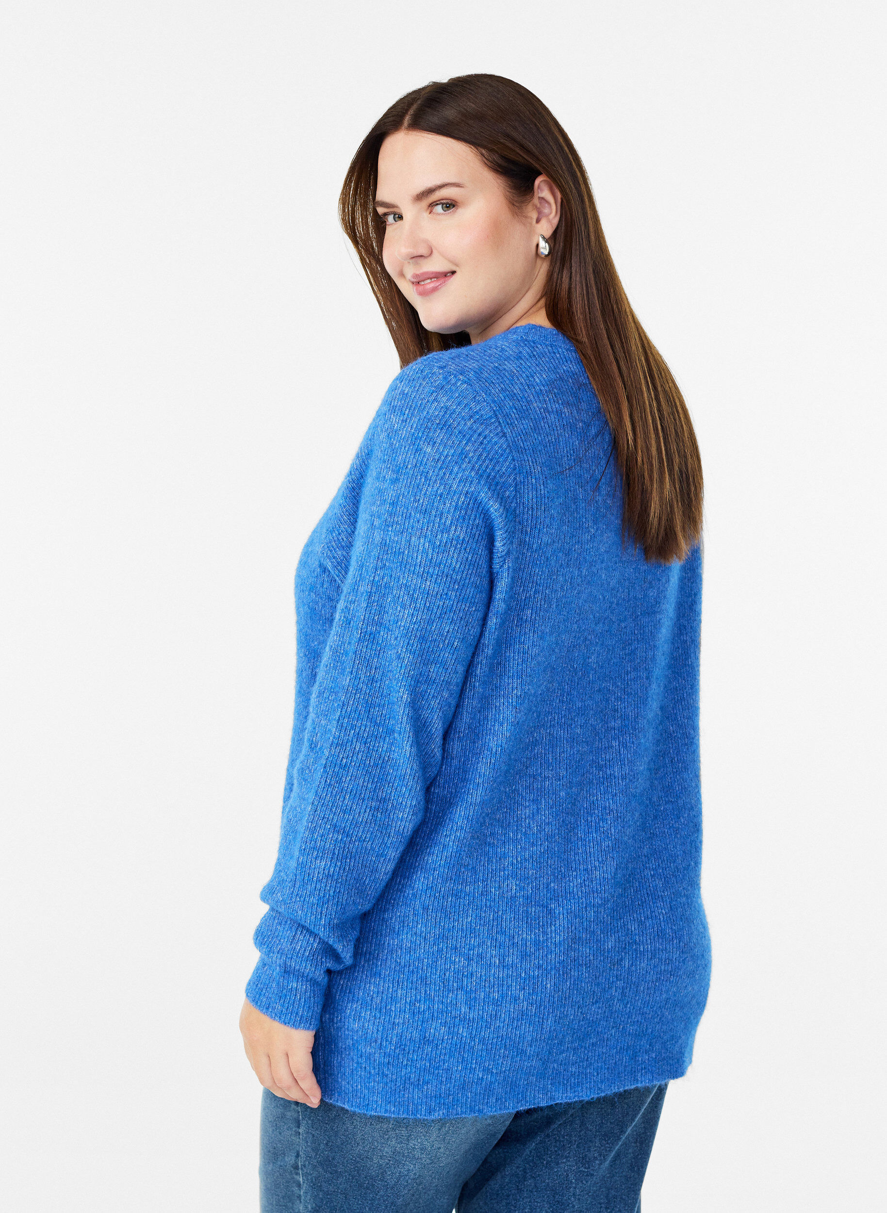 Zizzi Melange breisel blouse met ronde hals, Blauw, Model image number 2