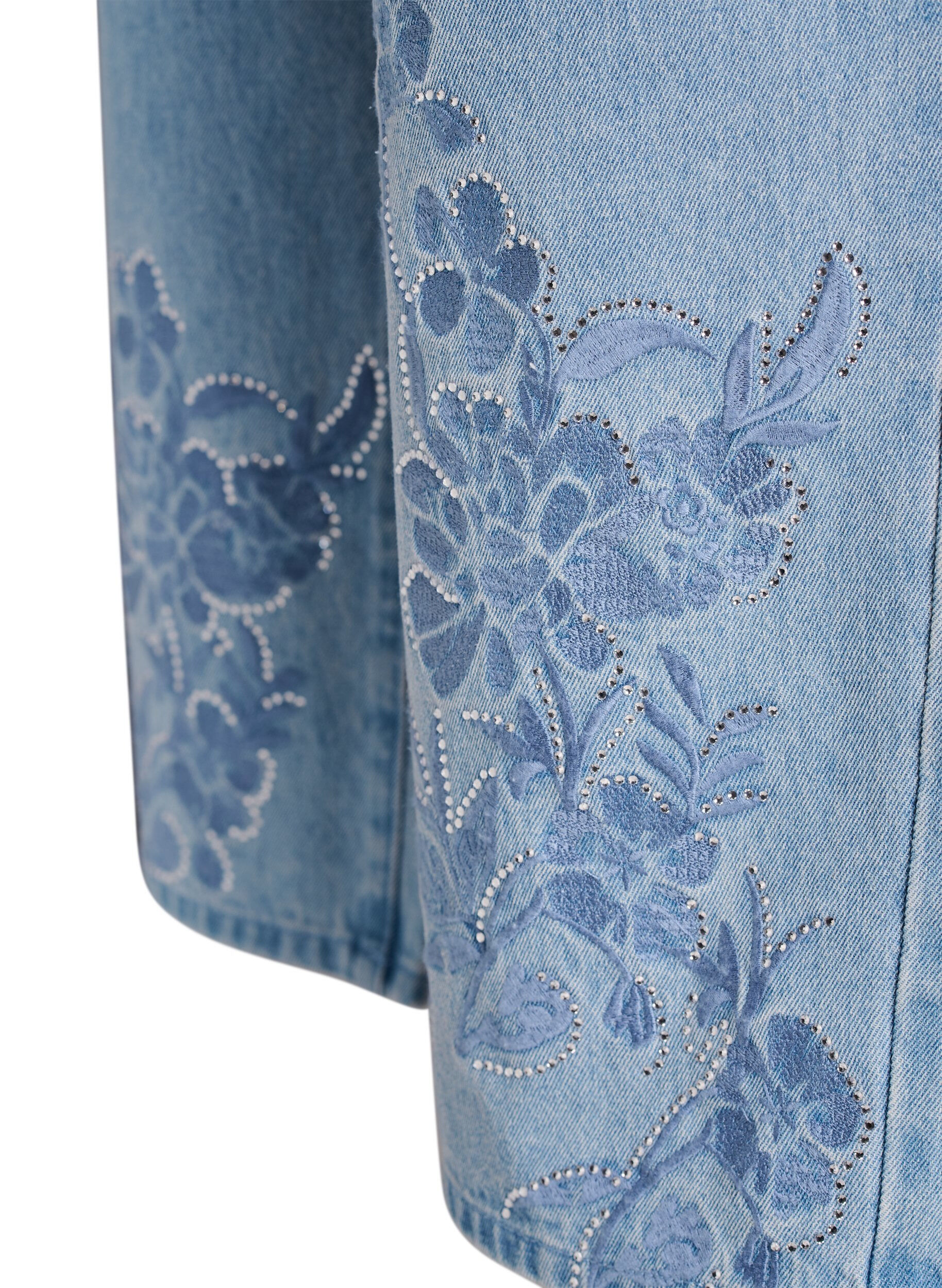 Zizzi Myra jeans met wide fit en bloemendetails, Blauw, Packshot image number 3