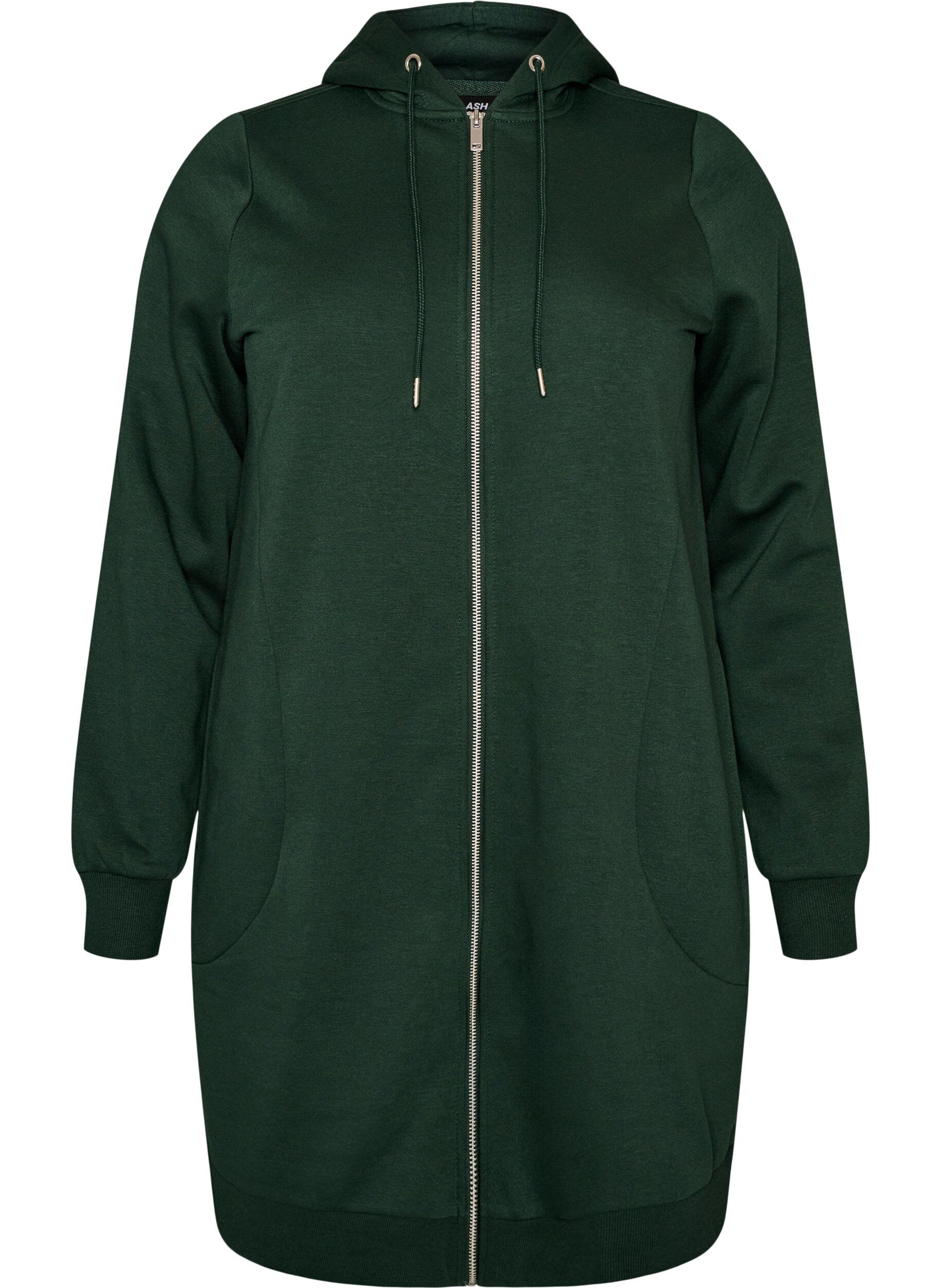 ZizziLange hoodie met ritssluiting en zakken, Groen, Packshot image number 0