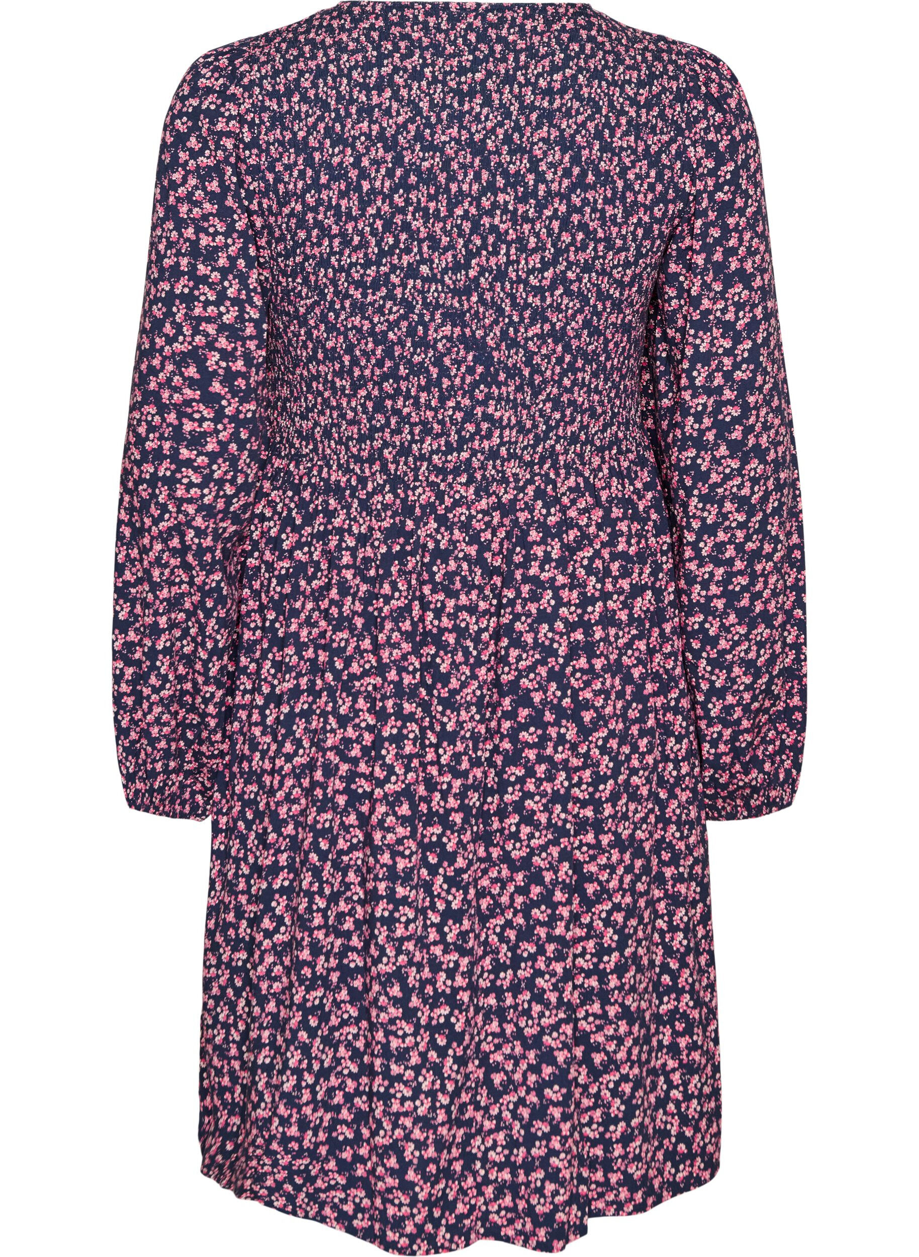 ZizziJurk met een gesmokte top en fijn bloemetjespatroon, Blauw, Packshot image number 1