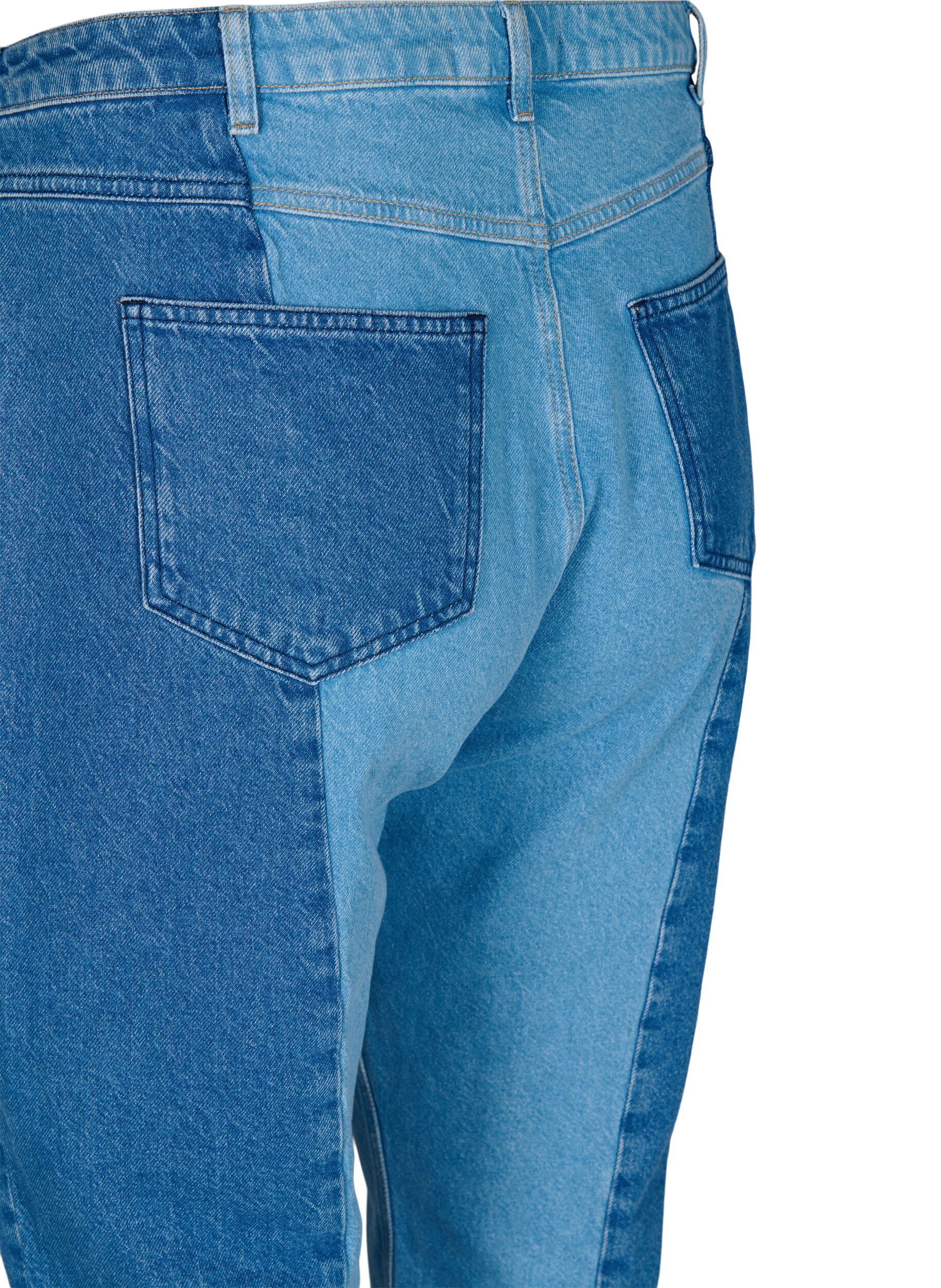 Zizzi Cropped Vera jeans met colorblock, Blue denim, Packshot image number 3