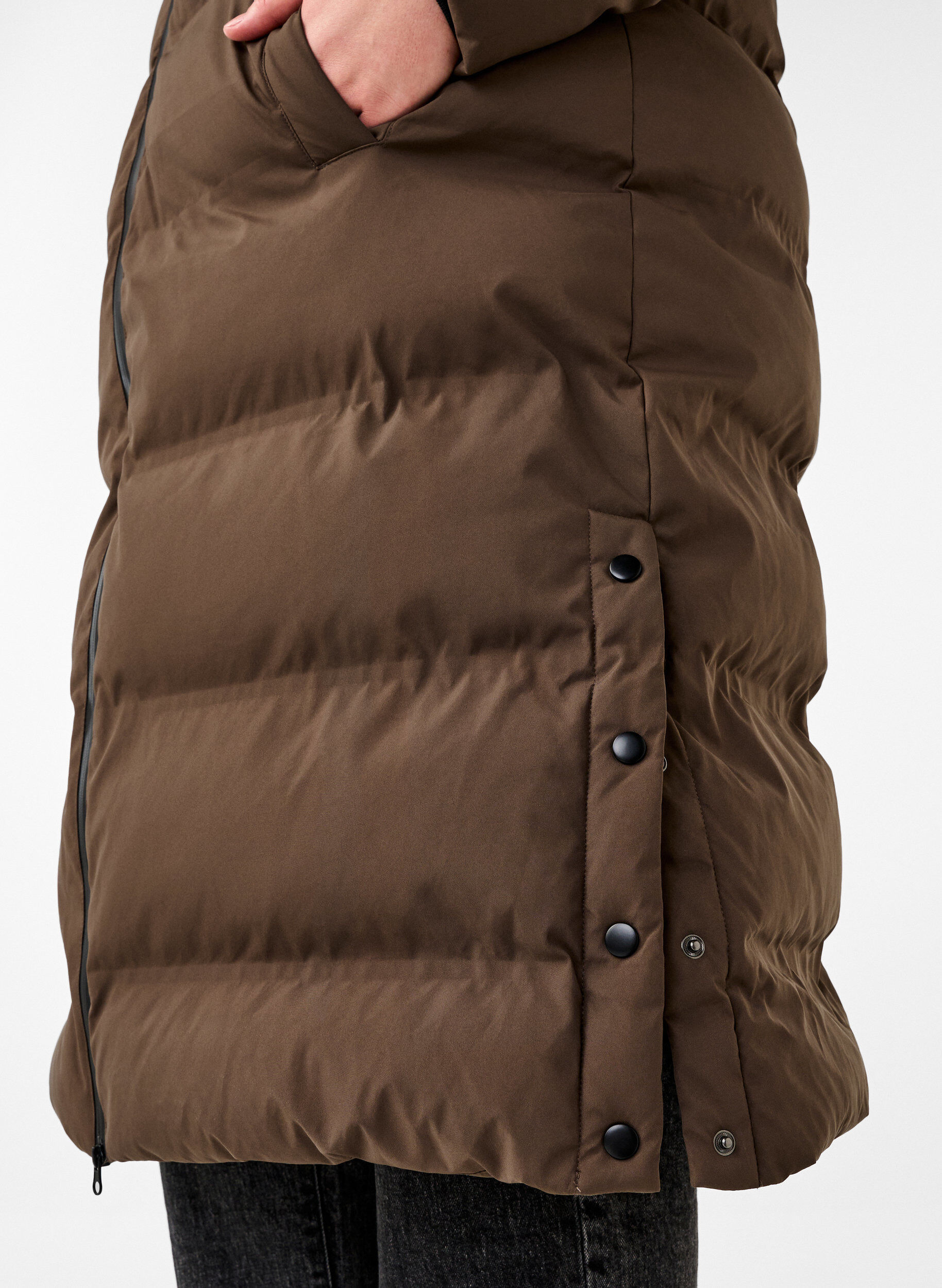Zizzi Lange puffer winterjas met capuchon, Bruin, Model image number 4