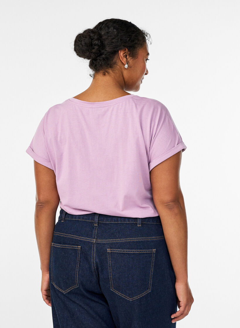 T-shirt met korte mouwen van katoenmix, Paars, Model image number 2