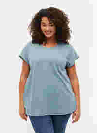 T-shirt met korte mouwen van katoenmix, Smoke Blue, Model