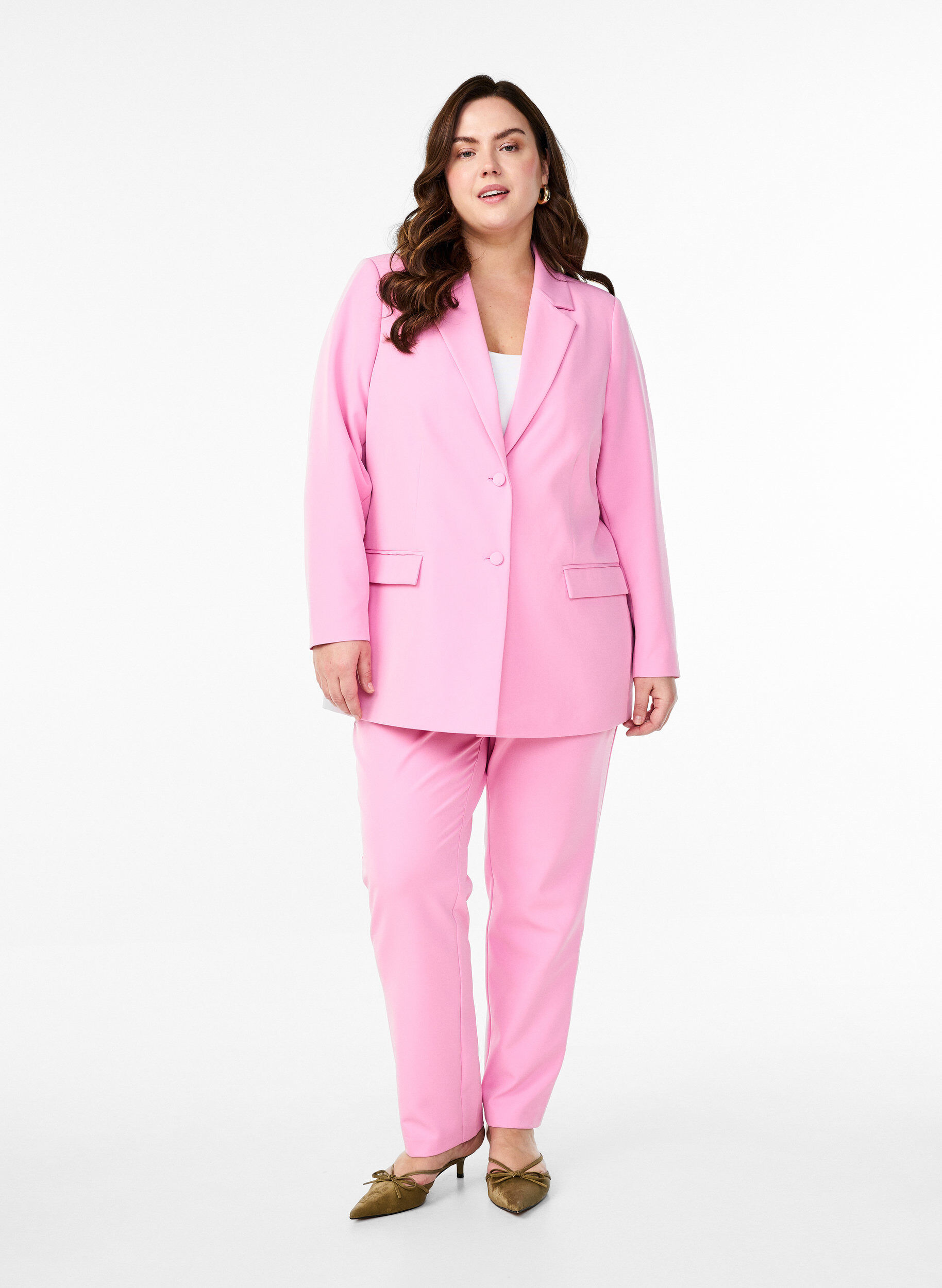 Zizzi Klassieke blazer met knoopsluiting, Roze, Model image number 1