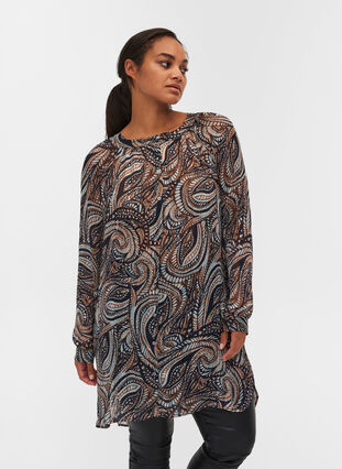 Lange blouse met paisley print en lurex, Black Paisley, Model image number 0