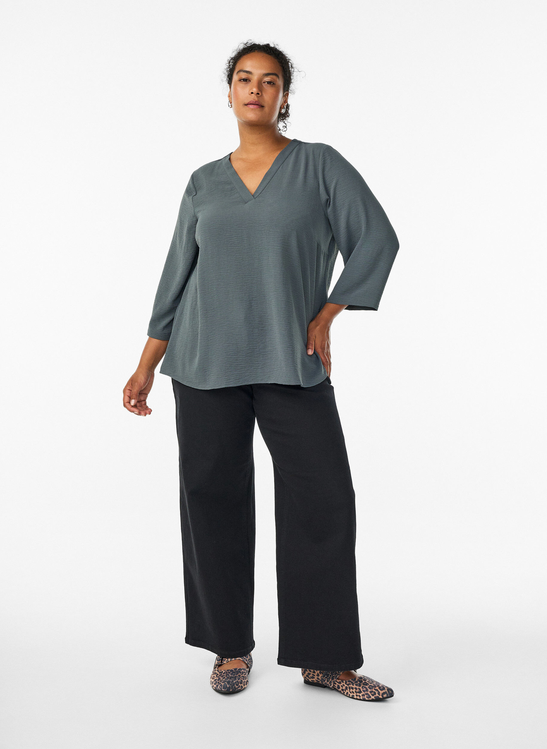 Zizzi Flash - Blouse met 3/4 mouwen, Groen, Model image number 1