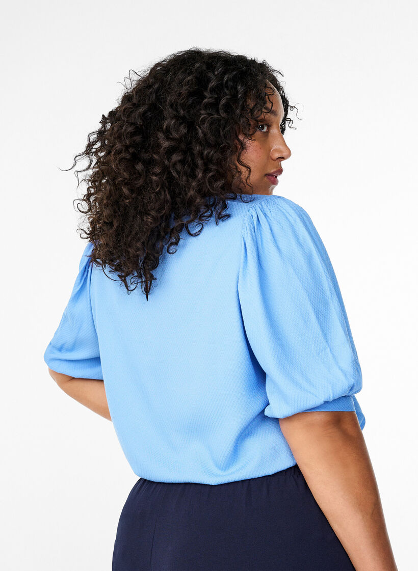 Blouse van viscose met halflange mouwen, Cornflower Blue, Model image number 1