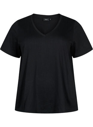 Basic t-shirt met korte mouwen en V-hals, Black, Packshot image number 0