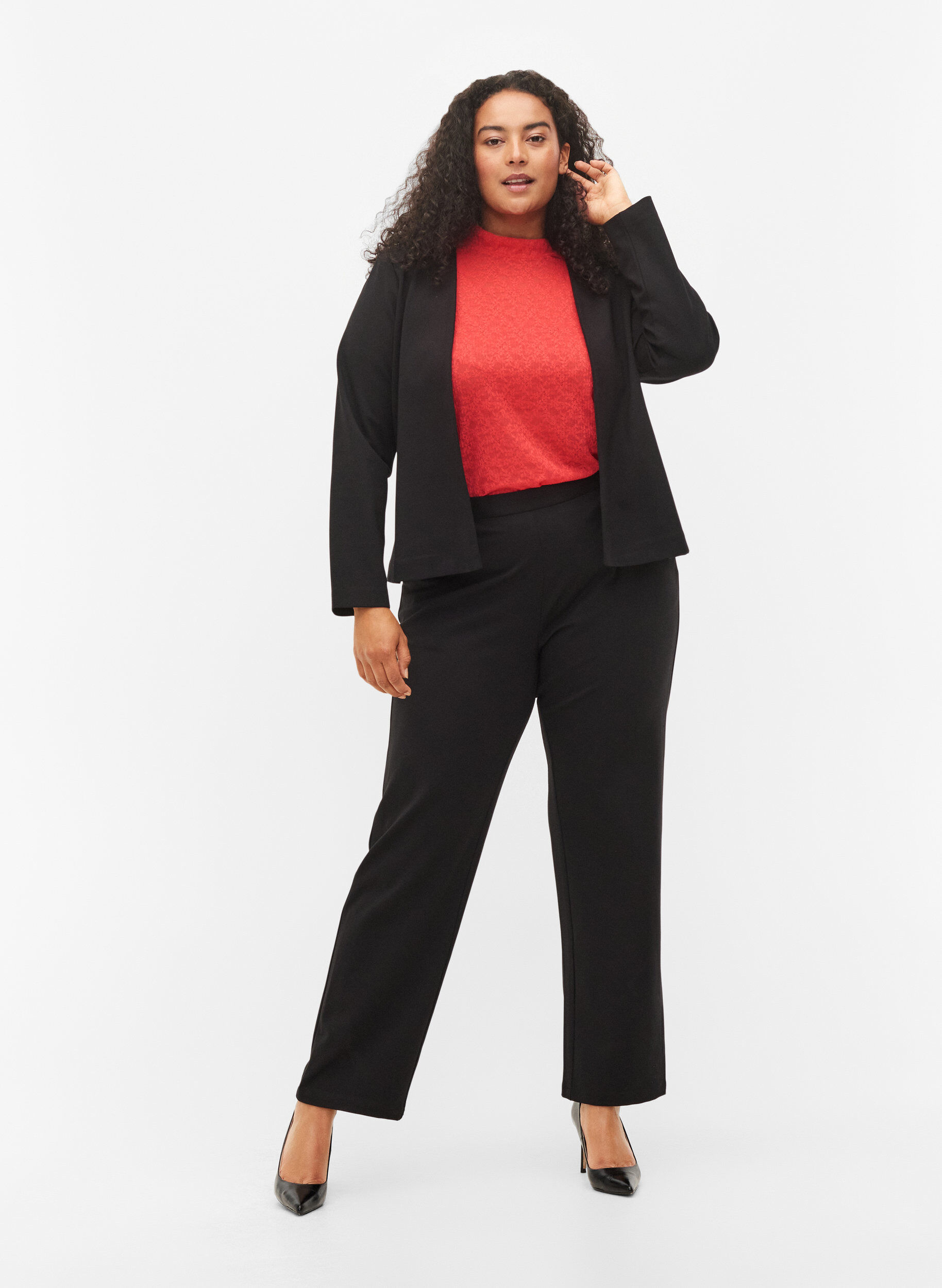 Zizzi Nauwsluitende kanten blouse met lange mouwen, Hibiscus, Model image number 2