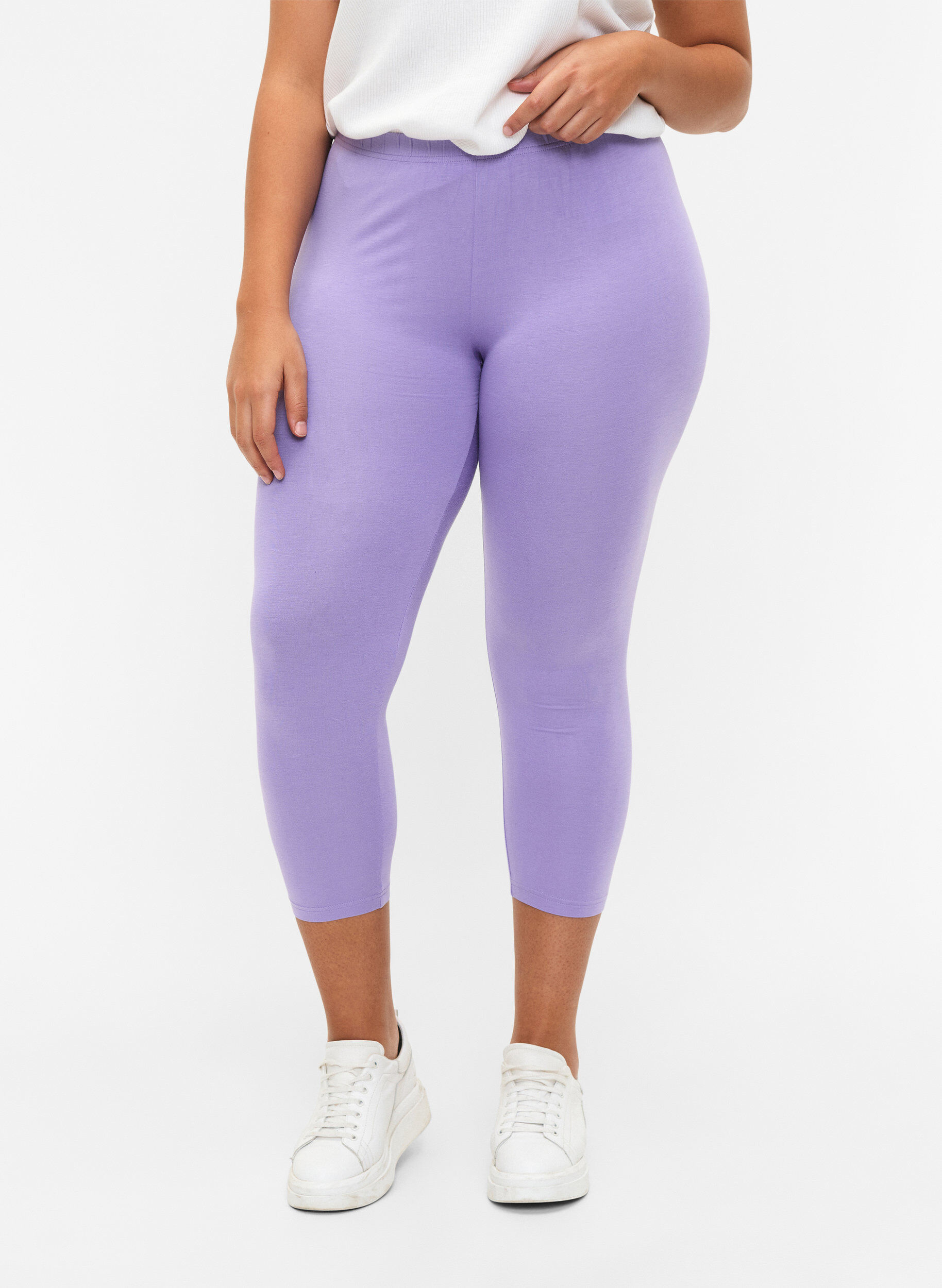 Zizzi Basic 3/4 legging in viscose, Paars, Model image number 0