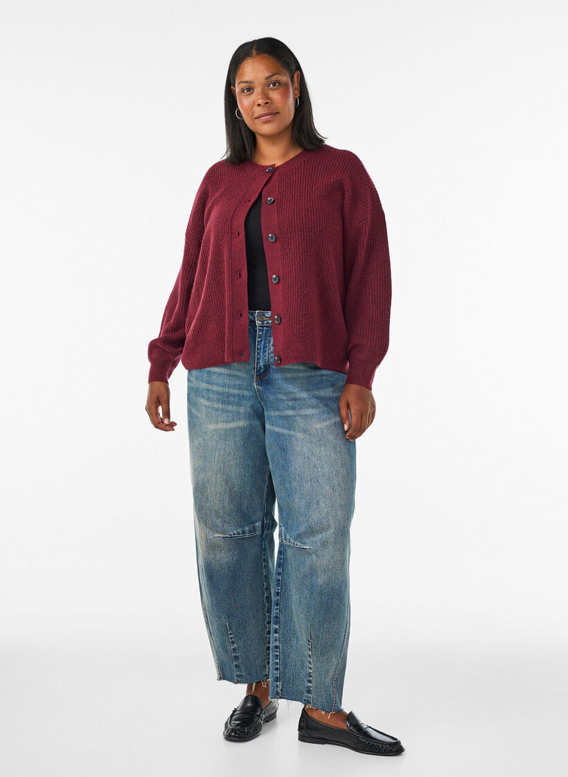 Vest van ribtricot met knopen, Rood, Model image number 1