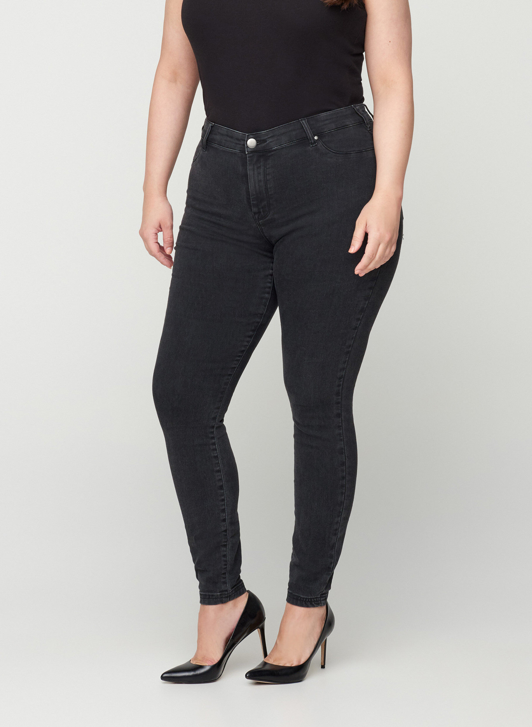 Zizzi Jeggings in katoenmix, Grey Denim, Model image number 2