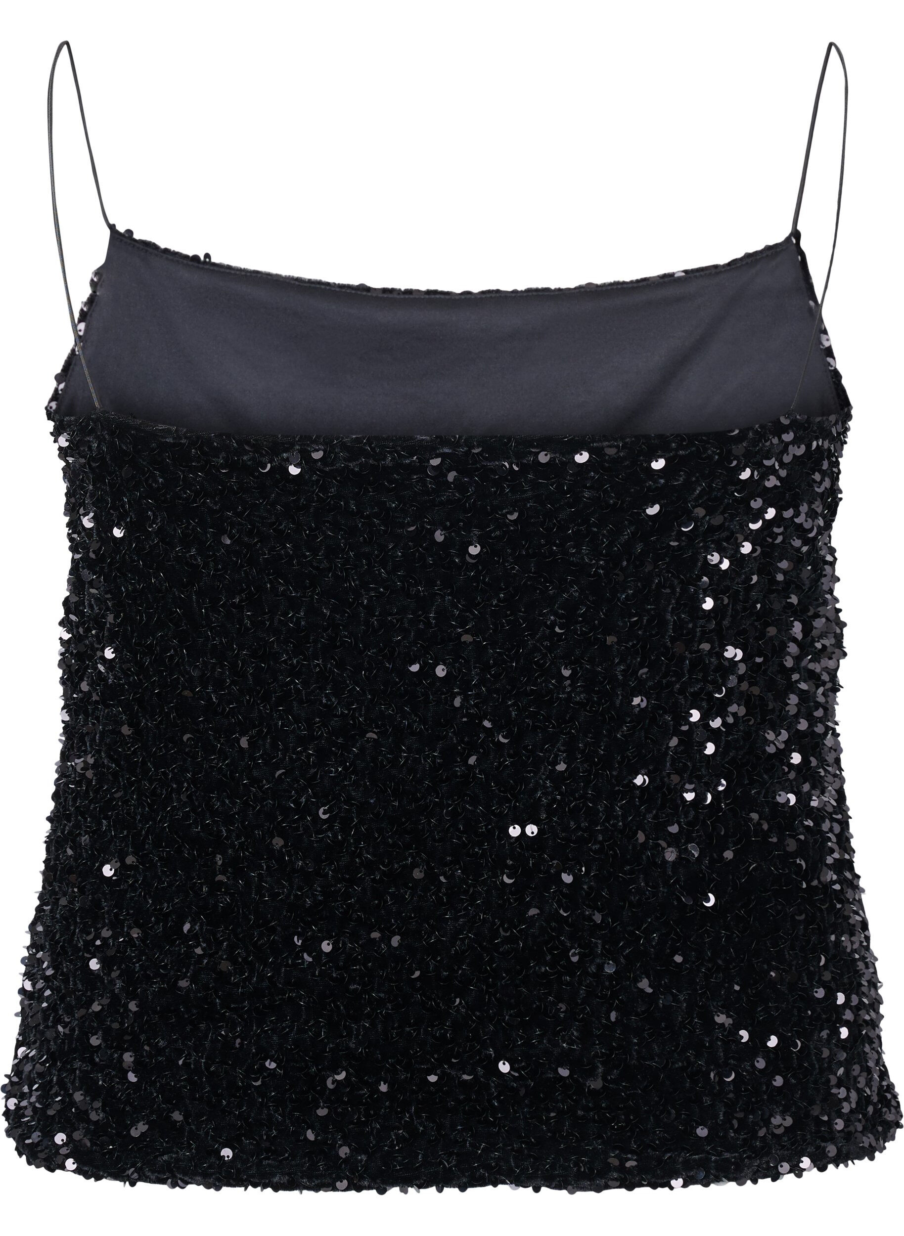 Zizzi Top met pailletten en smalle bandjes, Black Sequins, Packshot image number 1