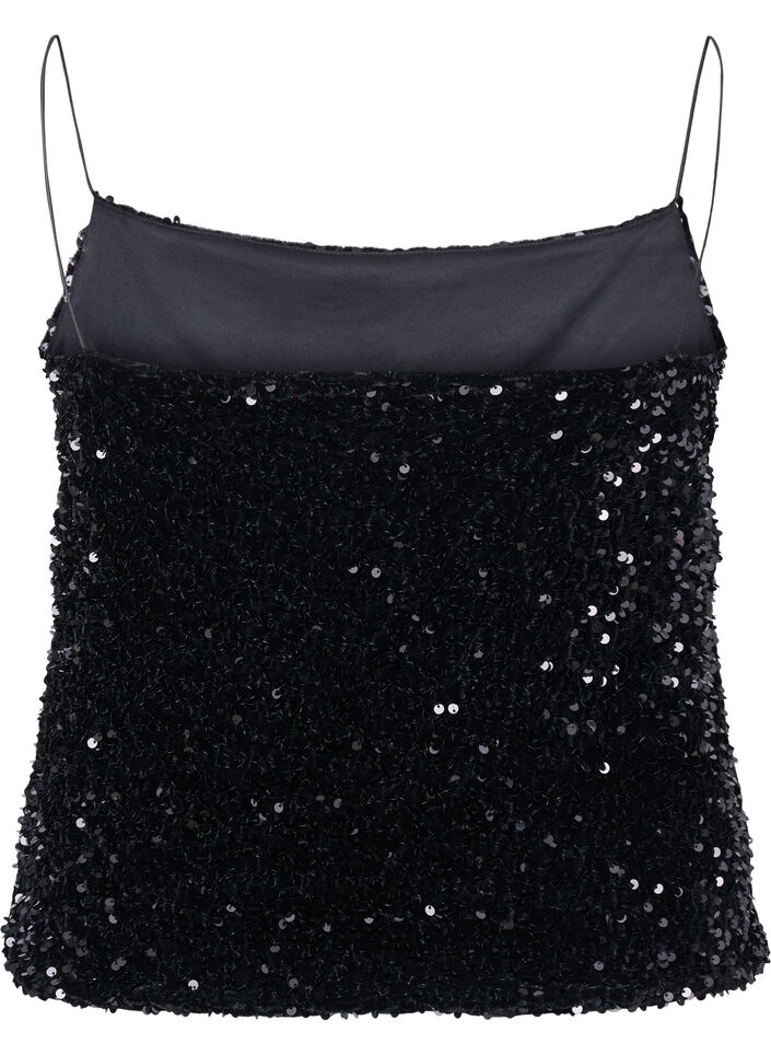Top met pailletten en smalle bandjes, Black Sequins, Packshot image number 1