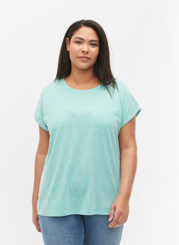 Gemêleerd t-shirt met korte mouwen, Turquoise Mél, Model image number 0