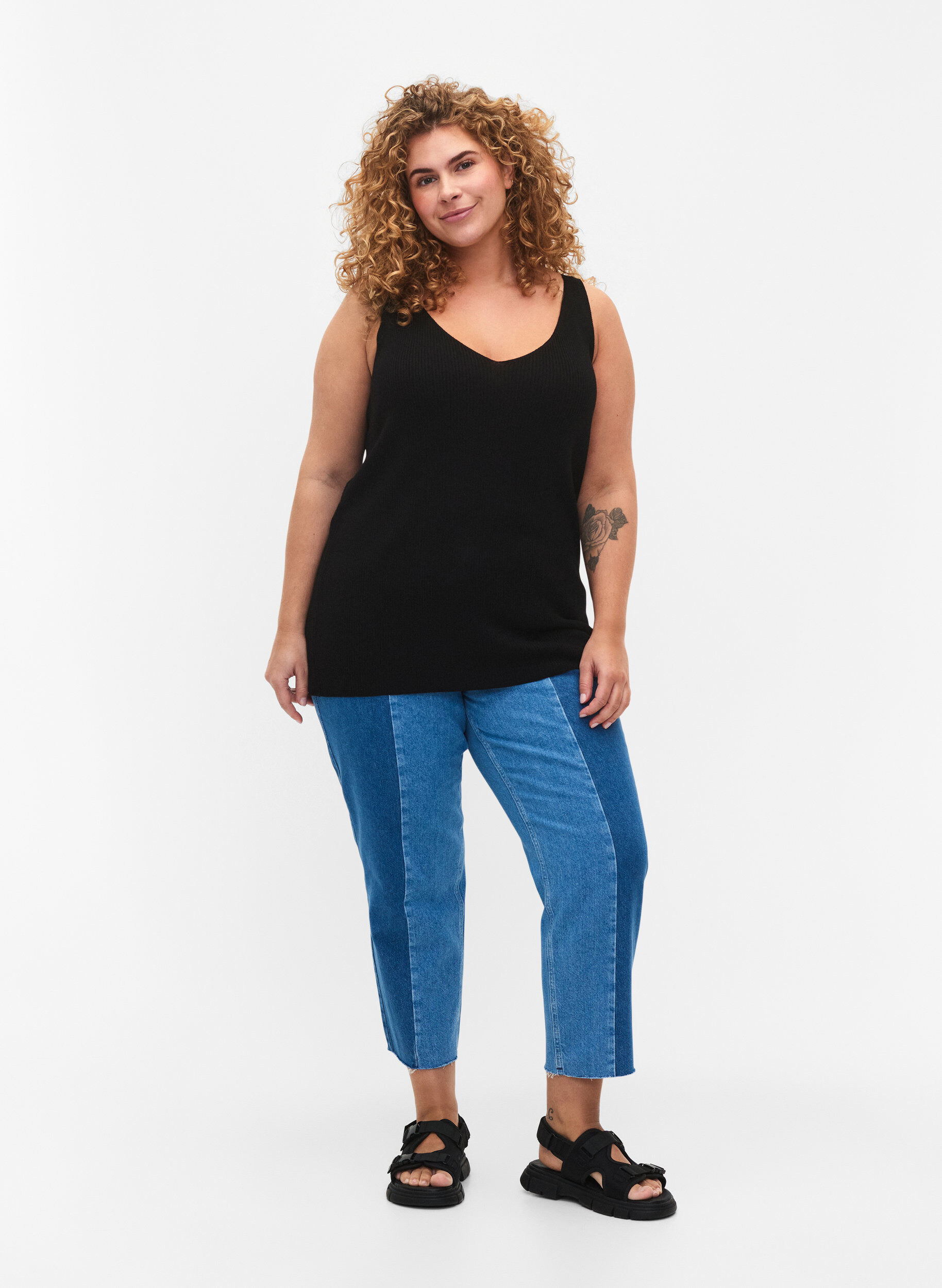 Zizzi Gebreide top met v-hals, Black, Model image number 2