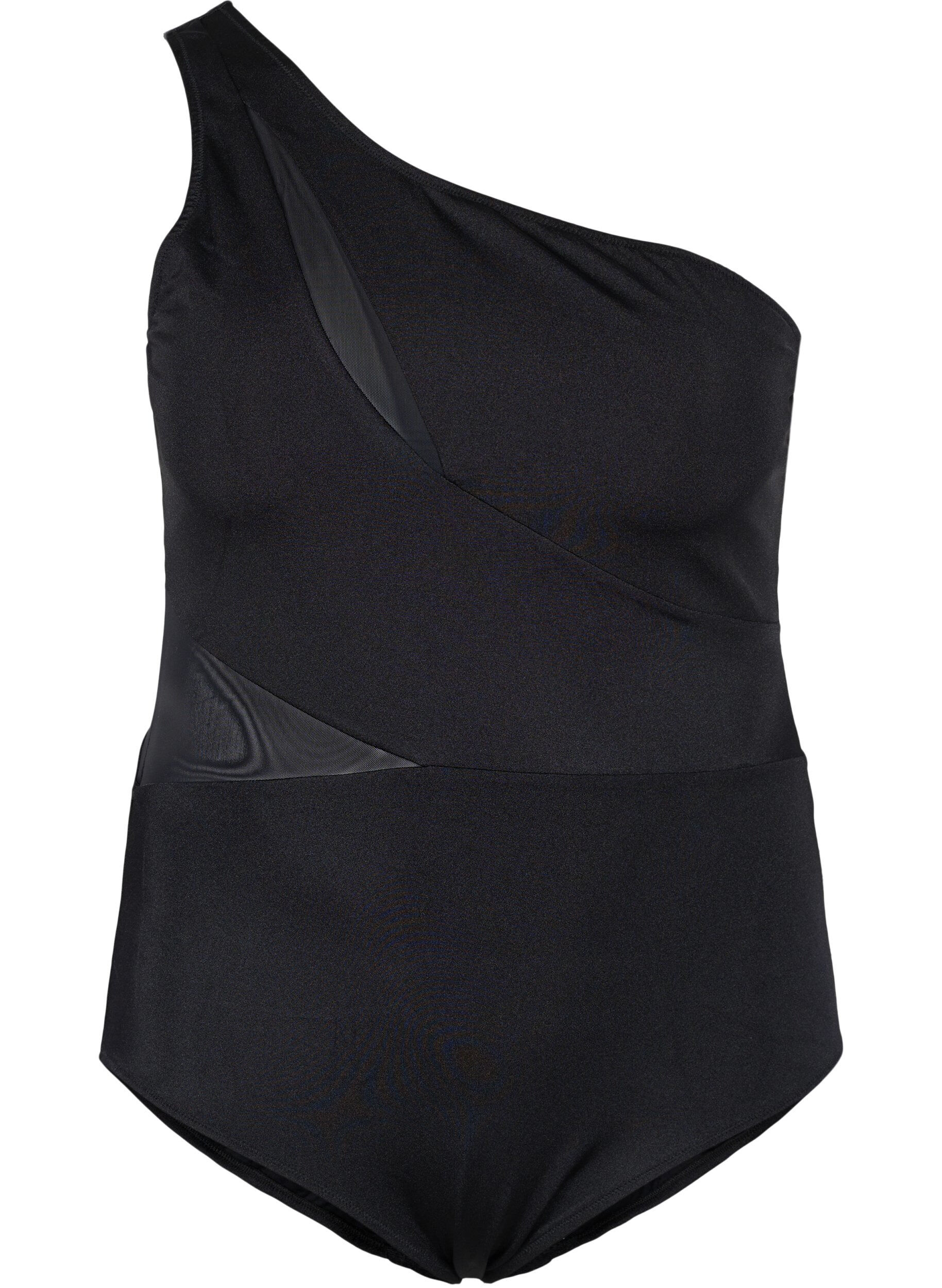 Zizzi One-shoulder badpak met mesh, Black, Packshot image number 0