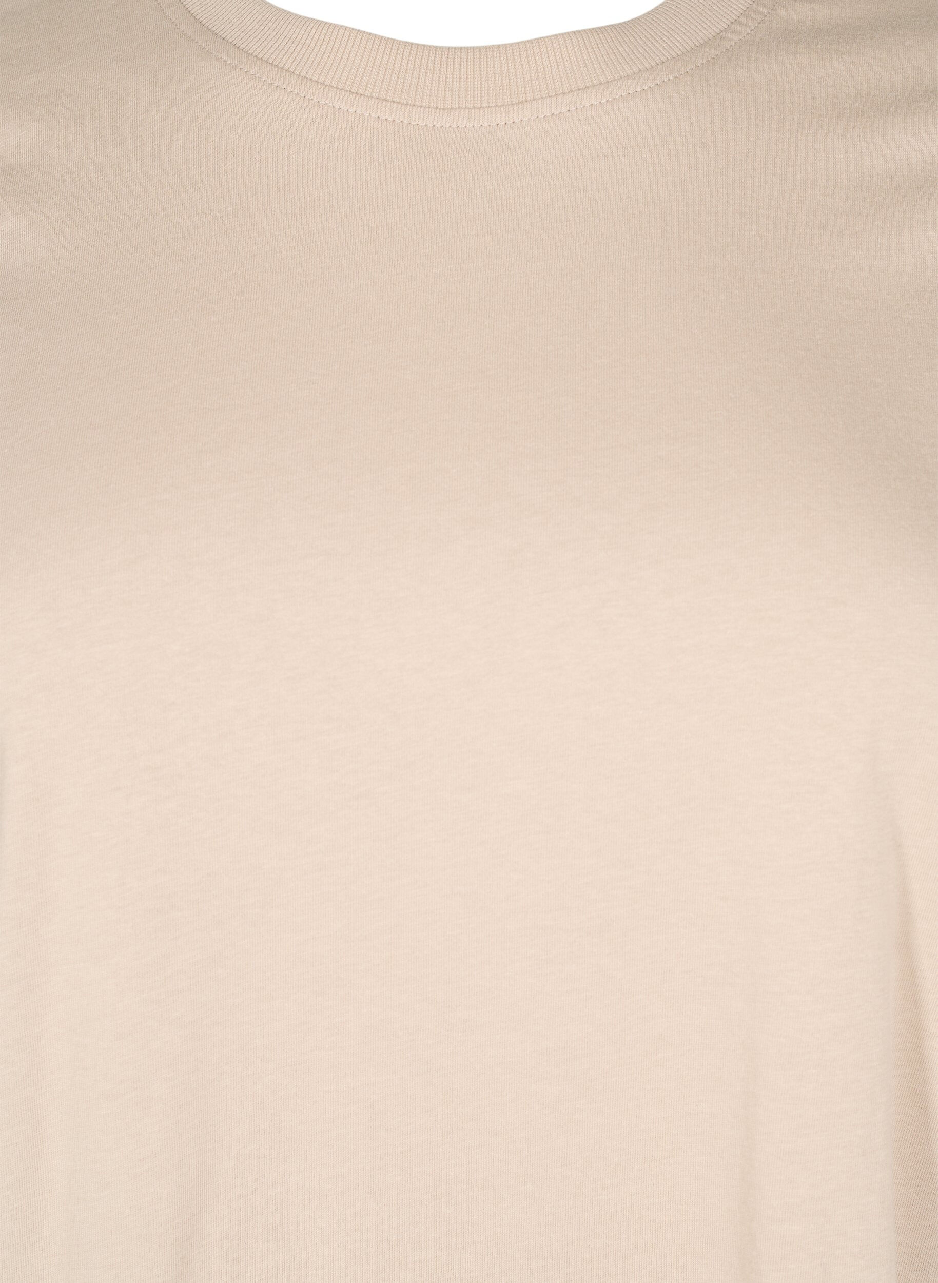 Zizzi Basic katoenen T-shirt met ronde hals, Beige, Packshot image number 2