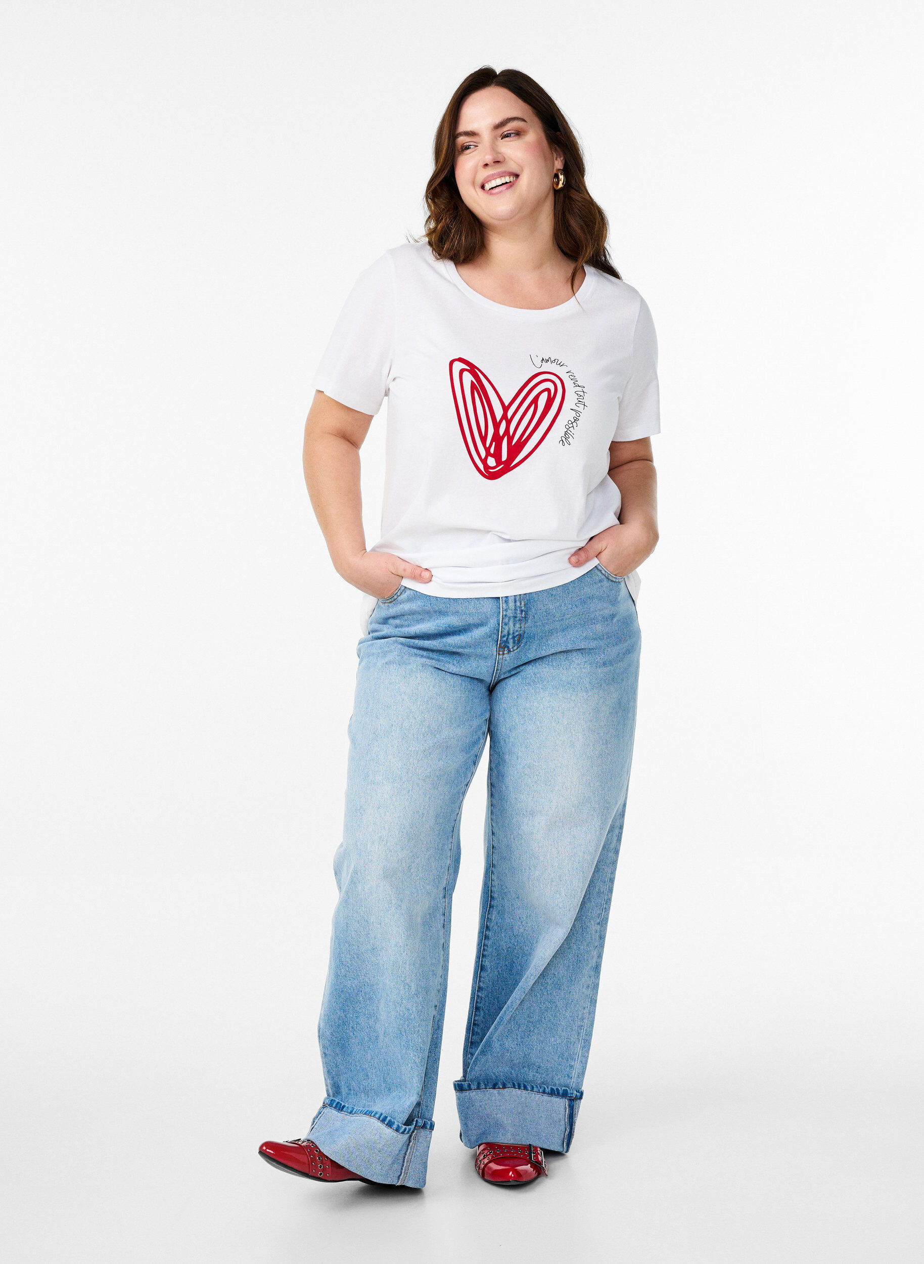 Zizzi Katoenen T-shirt met motief, Bright W. w. Heart, Model image number 2