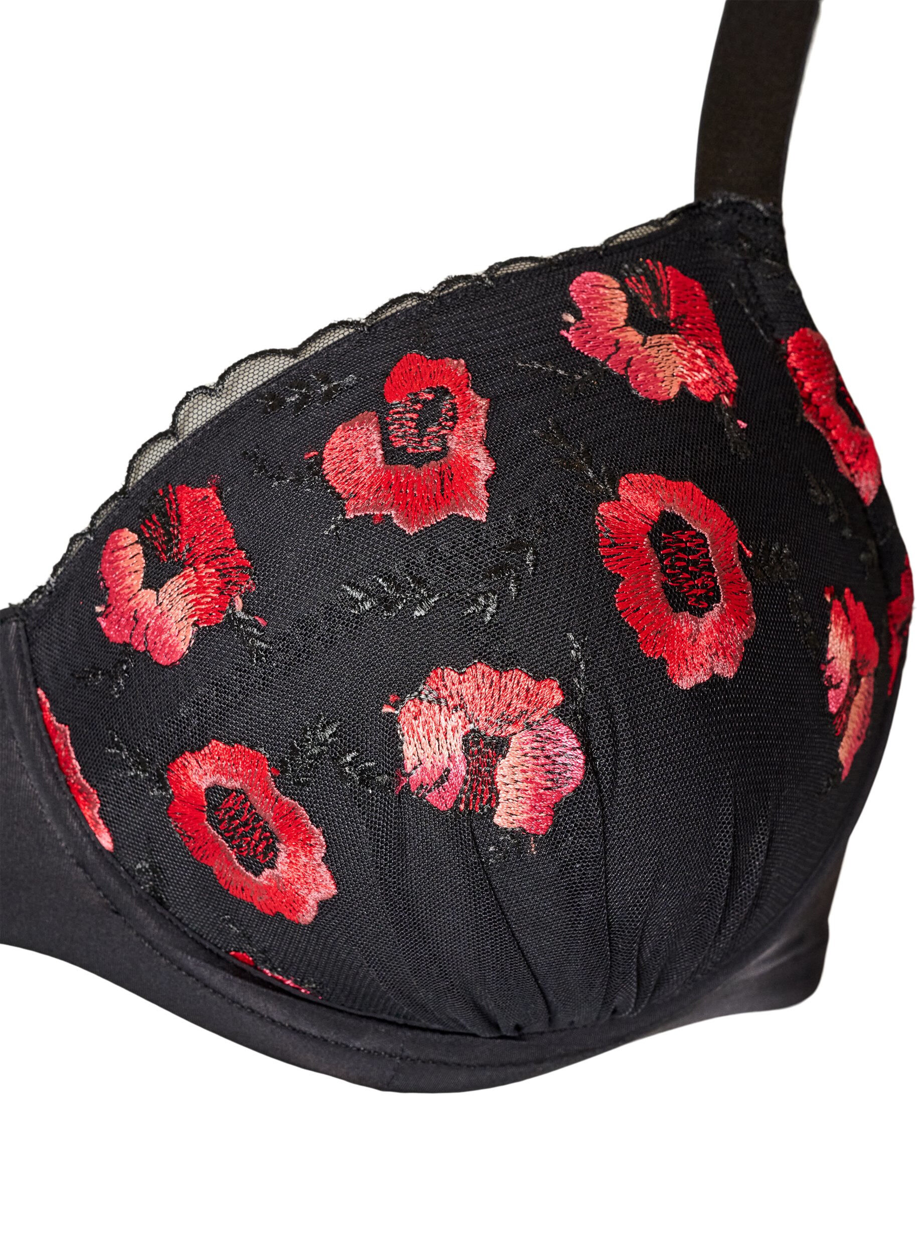 ZizziVoorgevormde beugel-bh met bloemenborduursel, Zwart, Packshot image number 2