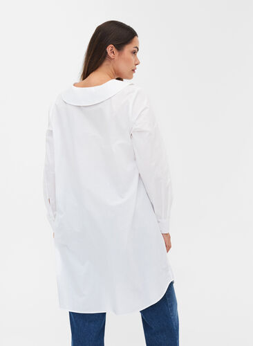 Lange, katoenen blouse met grote kraag, Bright White, Model image number 1
