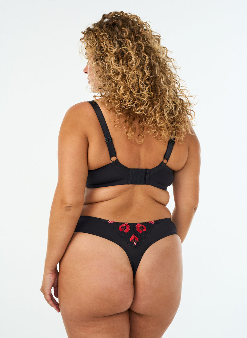 Voorgevormde beugel-bh met bloemenborduursel, Zwart, Model image number 2