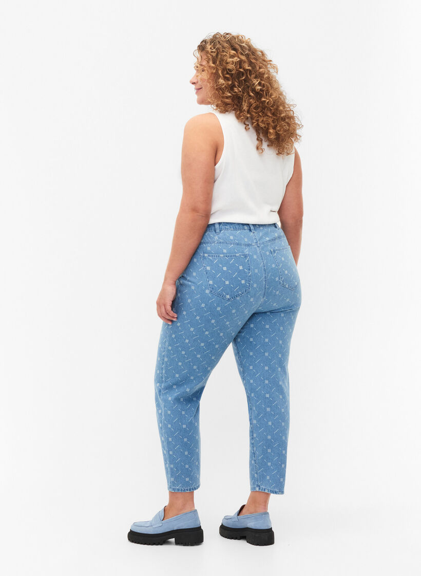 Mille mom fit jeans met print, Light blue denim, Model image number 1
