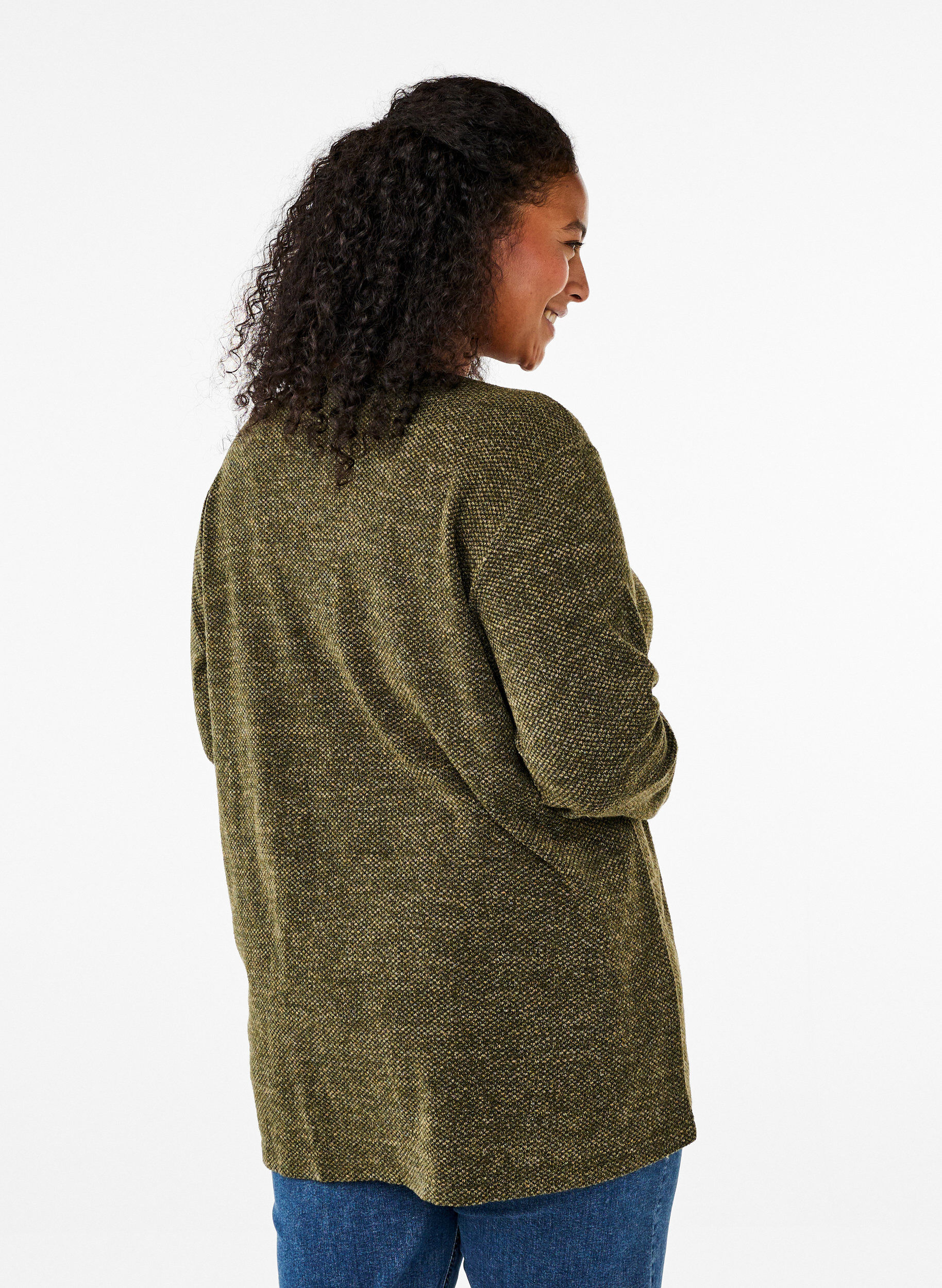 Zizzi Melange Blouse met een rond halsje en lange mouw, Winter Moss, Model image number 1