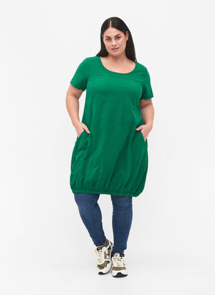 Katoenen jurk met korte mouwen, Verdant Green, Model image number 2