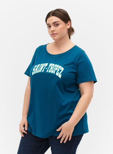 Katoenen t-shirt met printdetail, Blue Coral SAINT, Model image number 0