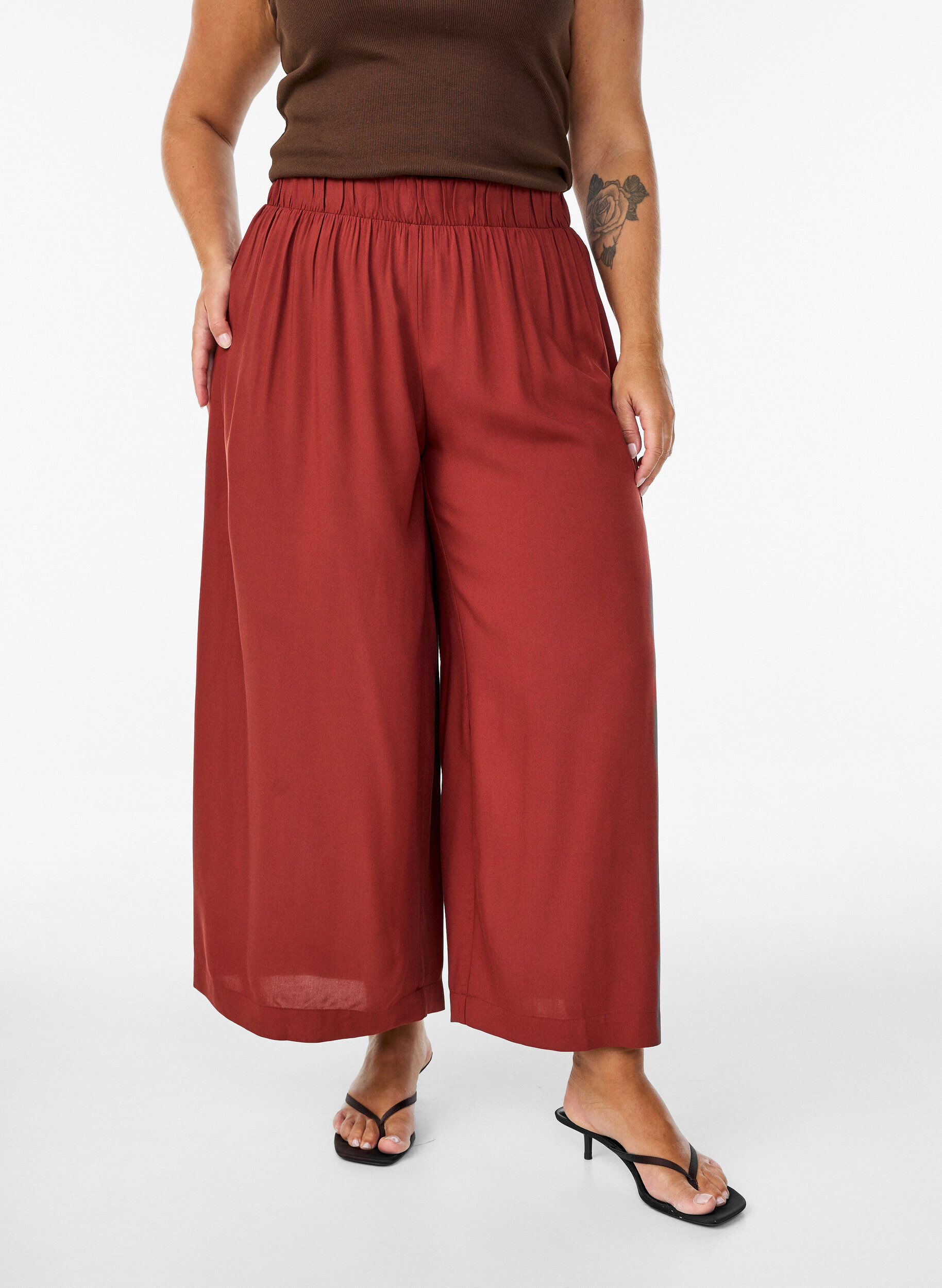 ZizziCulotte in viscose met een high waist en wijde pijpen, Rood, Model image number 2