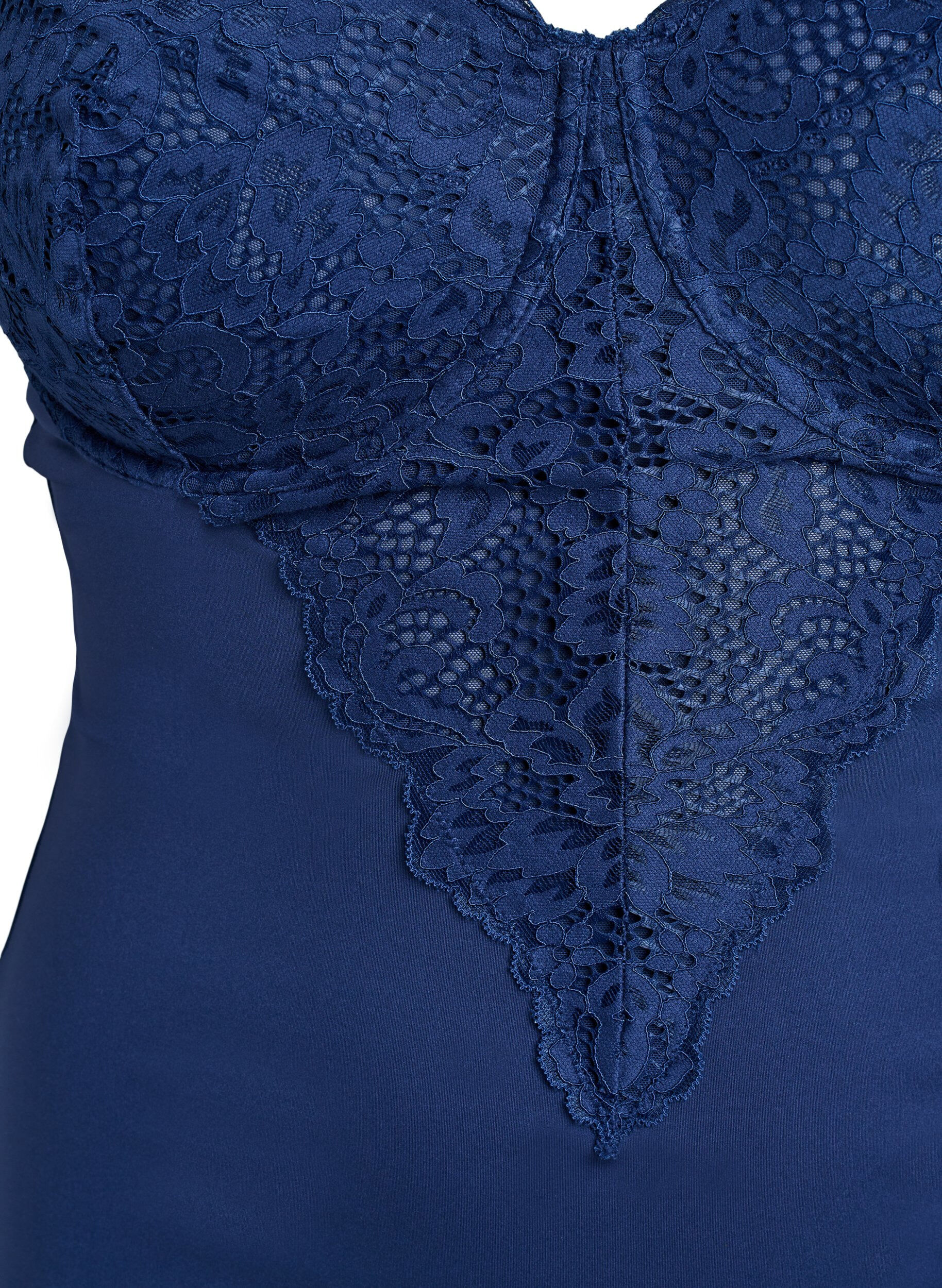 Zizzi Bodystocking met beugels en kanten details, Blauw, Packshot image number 2