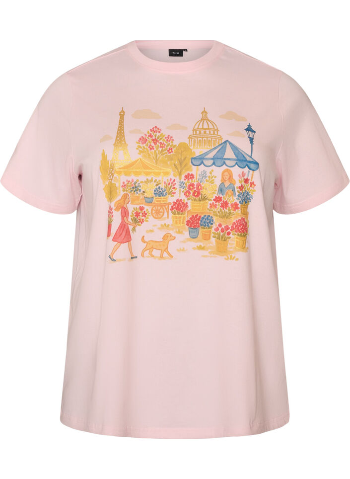 Organisch katoenen T-shirt met print aan de voorkant, Roze, Packshot image number 0