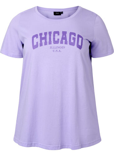 Katoenen t-shirt met tekstopdruk, Lavender W. Chicago, Packshot image number 0