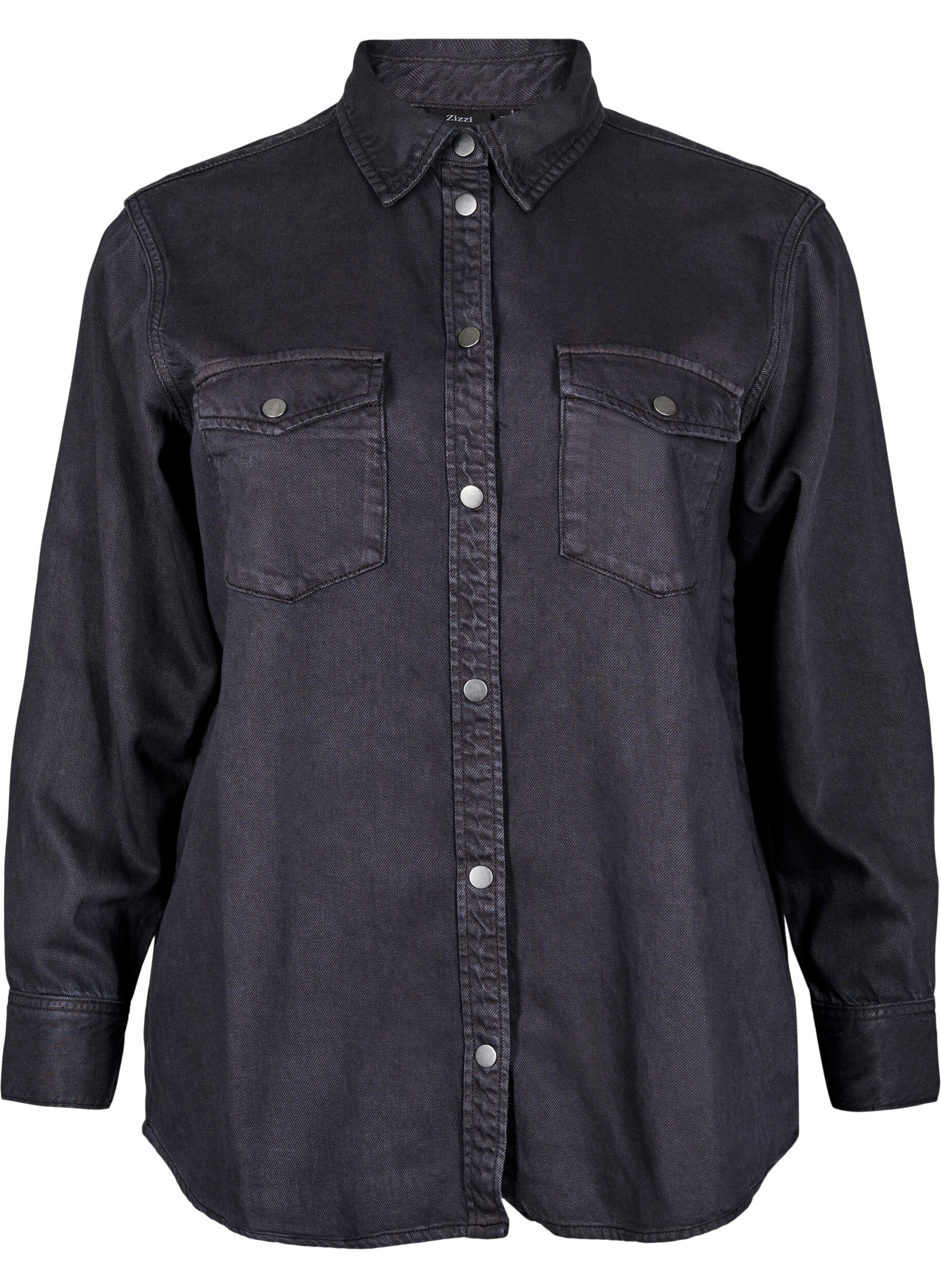 Zizzi Denim shirt met borstzakken, Zwart, Packshot image number 0