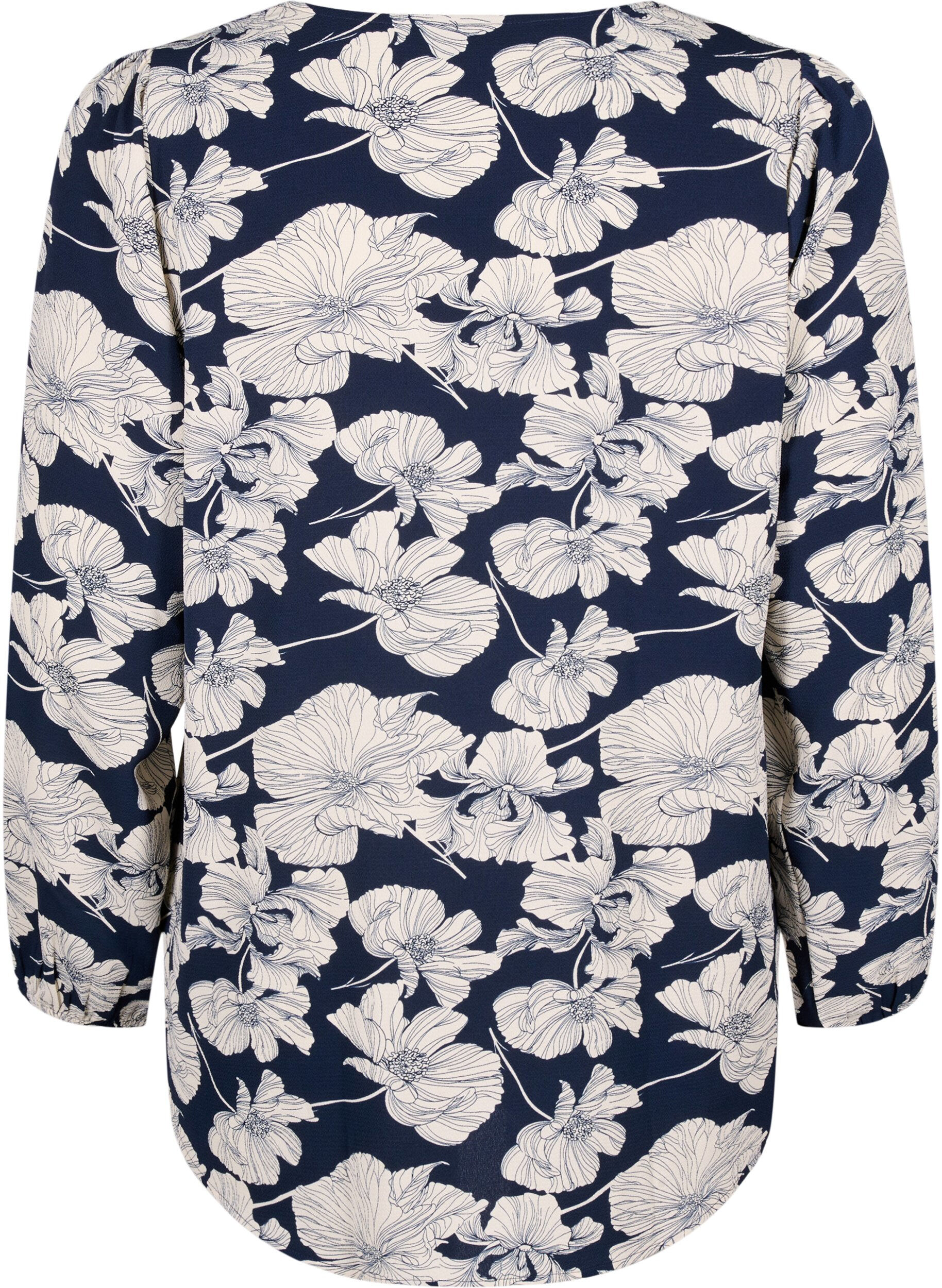 Zizzi Blouse avec col en V et imprim&eacute;, Navy B. Flower AOP, Packshot image number 1