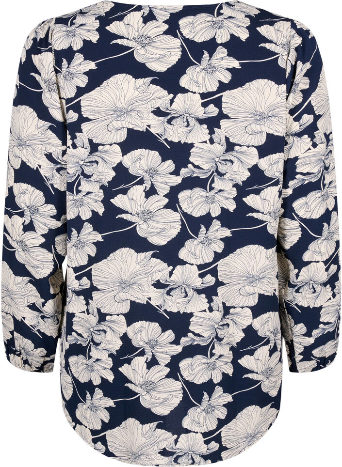 Blouse avec col en V et imprimé, Navy B. Flower AOP, Packshot image number 1