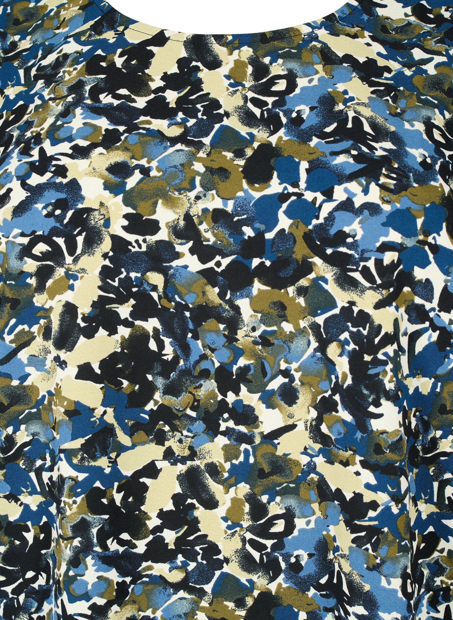 Zizzi Blouse met pofmouwen, Blue Green AOP, Packshot image number 2