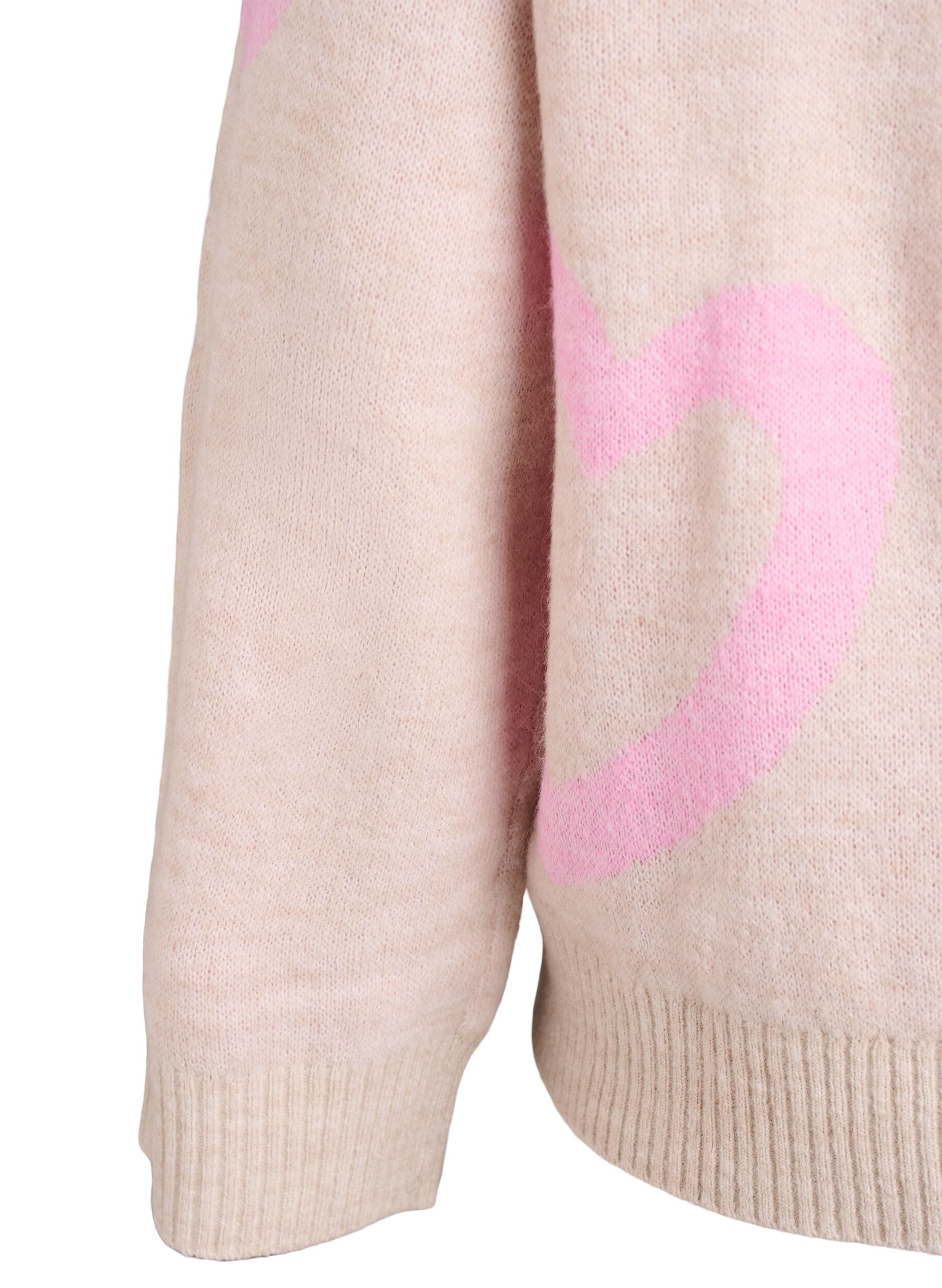 Zizzi Gebreide blouse met grote harten en ronde hals, Beige, Packshot image number 3