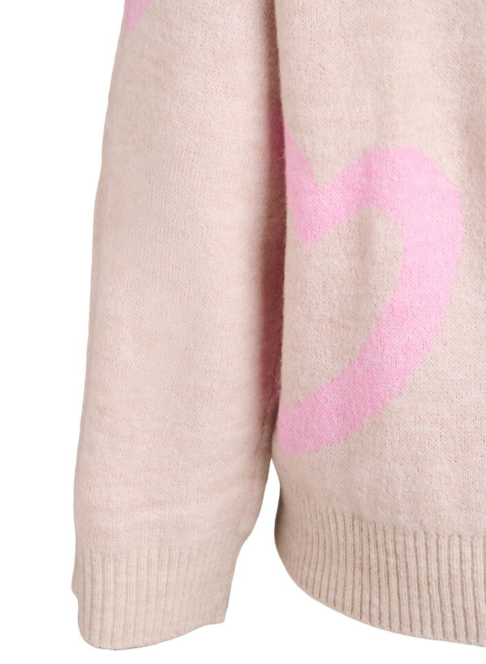 Gebreide blouse met grote harten en ronde hals, Beige, Packshot image number 3