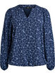 Blouse met lange mouwen met bloemenborduursel, Blauw, Packshot image number 0