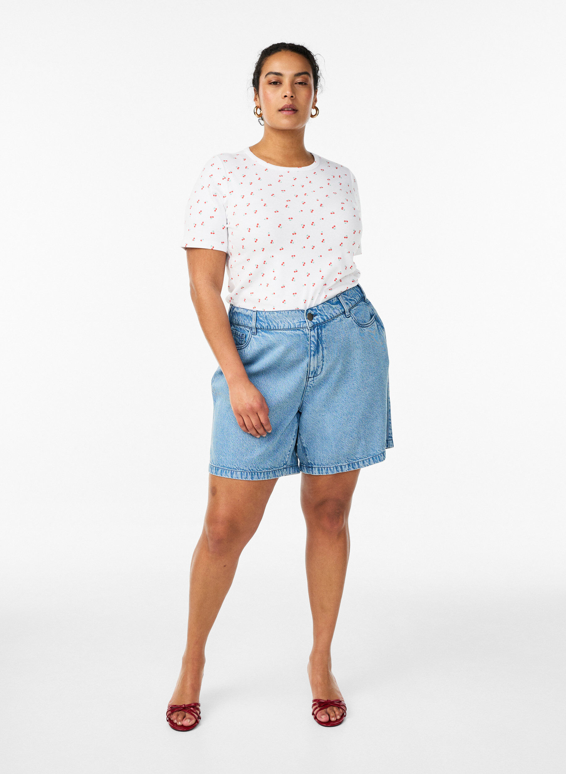 Zizzi Katoenen T-shirt met all-over print, Vanille, Model image number 1