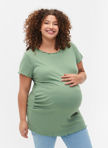 Zwangerschap t-shirt in rib, Green Bay, Model image number 0