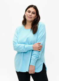 Gebreide blouse met raglanmouwen, Blue Curacao Mel., Model